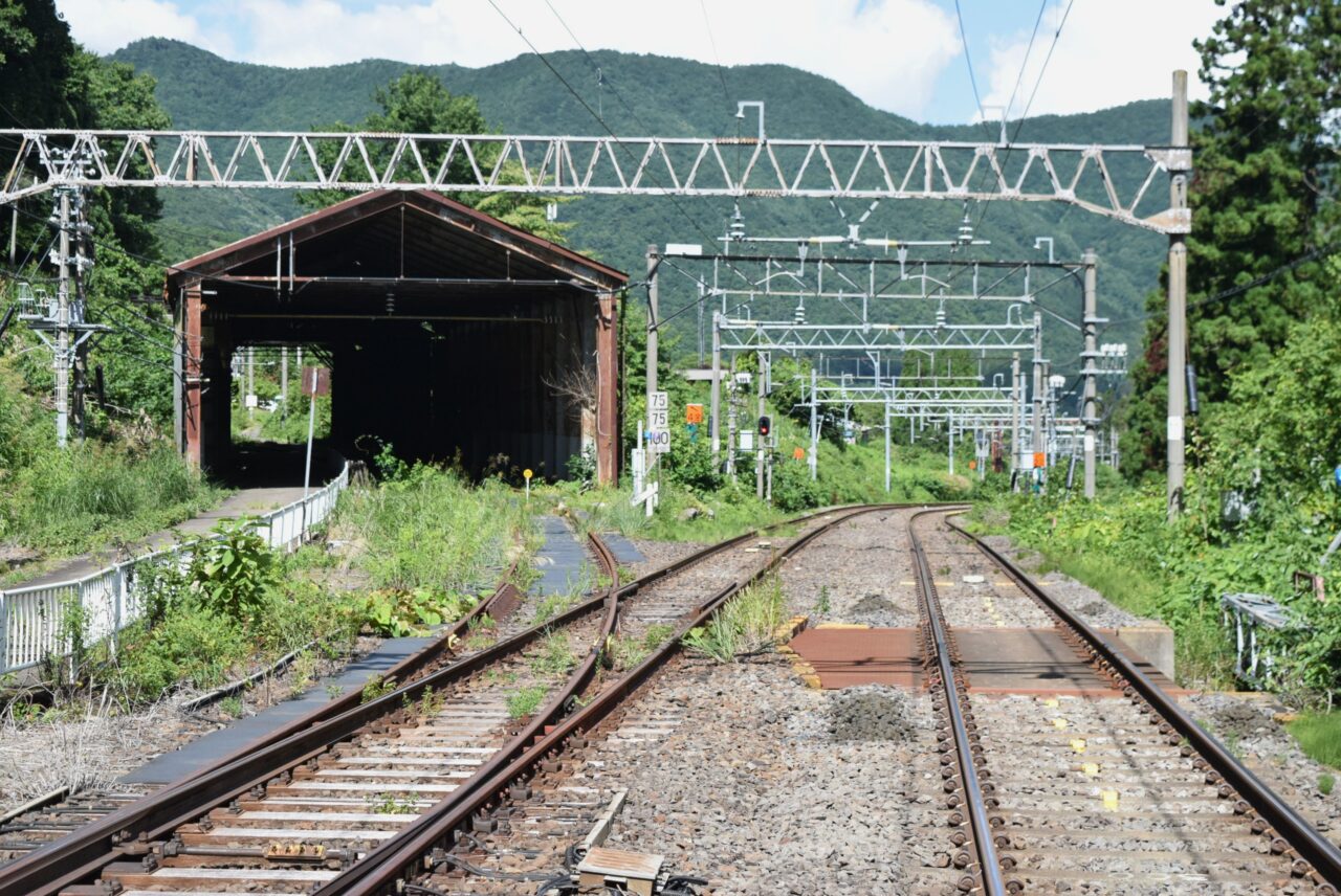 板谷駅から36パーミルの勾配を見る